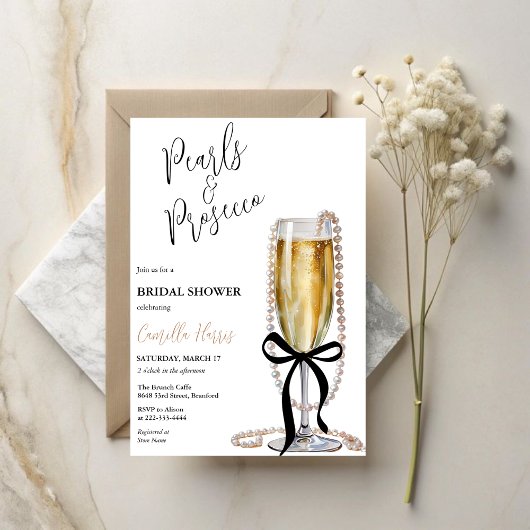 パール&プロセッコブラックボウブライダルシャワー 招待状