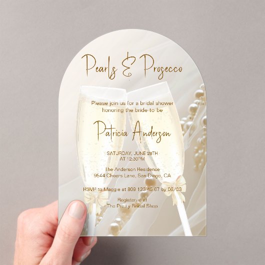 パール&プロセッコモダンエレガントブライダルシャワー アクリル招待状 (インサイチュ (ポータブル))
