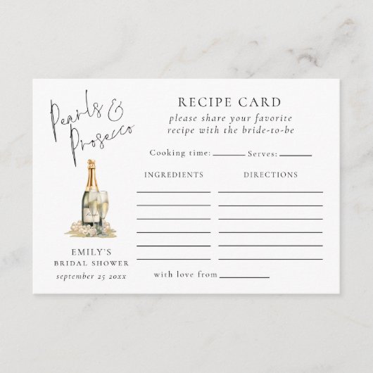 パール&プロセッコレシピカードブライダルシャワー エンクロージャーカード (正面)