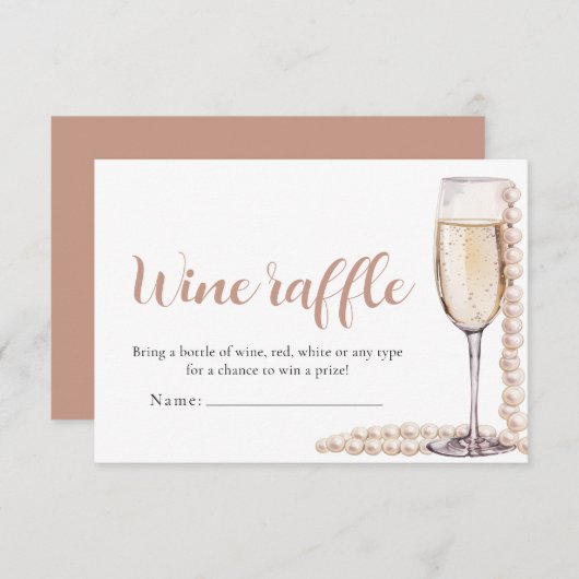 パール&プロセッコワインラッフルブライダルシャワーゲーム エンクロージャーカード (正面/裏面)
