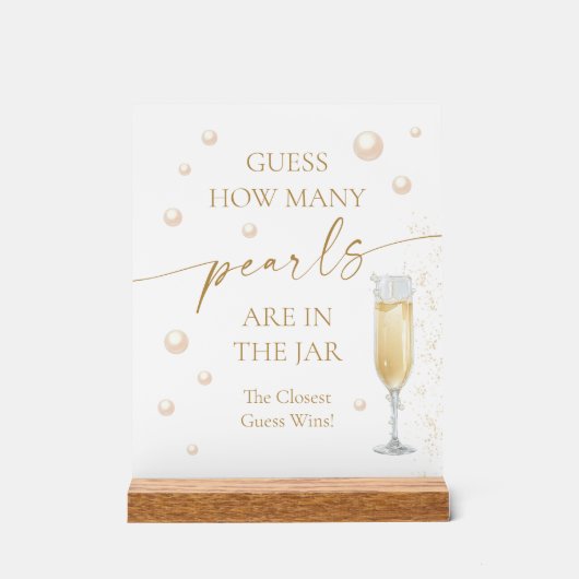パール プロセッコ ブライダルシャワーのパズル 何個のパールが入っているでしょう アクリルサイン (正面)