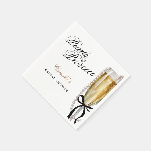 パール&プロセッコ ブラックボウ ブライダルシャワー スタンダードカクテルナプキン (角)