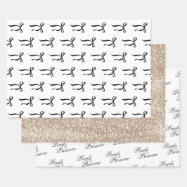 パール＆プロセッコ　ブラックボウ　ブライダルシャワー ラッピングペーパーシート