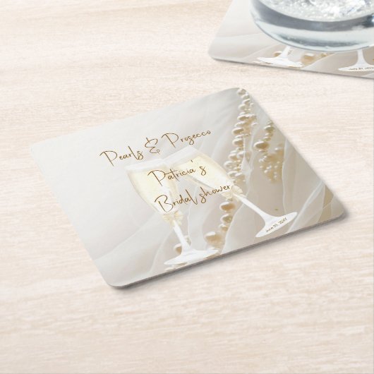 パール＆プロセッコ モダンエレガント スクエアペーパーコースター (アングル)