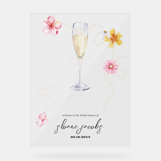 パール、ペタル + プロセッコ | ウェディングシャワーの歓迎 アクリルサイン (正面)