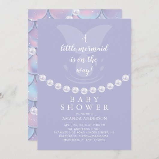 パール&マーメイドベビーシャワー招待状 招待状 (正面/裏面)