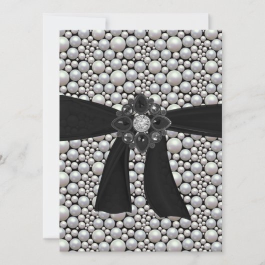 パール リボン & ラインストーン 招待状 (正面)