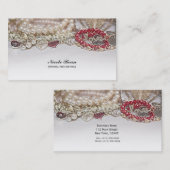 パール＆レッドバレンタインラブジュエル シックエレガント 名刺 (正面/裏面)