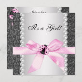 パール レディバグ ピンク ブラック ベビーガール シャワー 招待状 (正面/裏面)