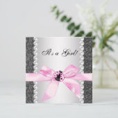 パール レディバグ ピンク ブラック ベビーガール シャワー 招待状 (スタンド正面)