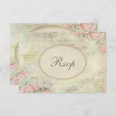パール&レースシャビーシックバラRSVP 出欠カード (正面/裏面)