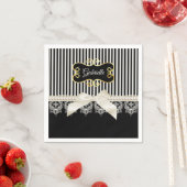 パール&レースブラックストライプ金ゴールド名 スタンダードカクテルナプキン (インサイチュ)