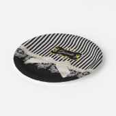 パール&レースブラックストライプ金ゴールド名 ペーパープレート (アングル)