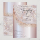 パール ローズゴールド マーブル アゲート カリグラフィー メタリック 招待状 (正面/裏面)