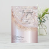 パール ローズゴールド マーブル アゲート 書道 金属 招待状 (スタンド正面)