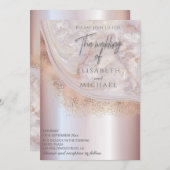 パール ローズゴールド マーブル アゲート 書道 金属 招待状 (正面/裏面)