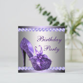 パール 紫 ハイヒール 靴 誕生日パーティー 招待状 (スタンド正面)