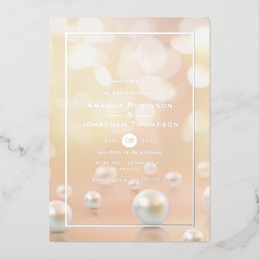 パール 結婚記念日  フォイル インビテーション 箔招待状 (正面)