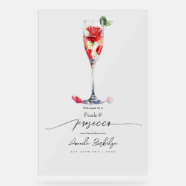 パール、花びら、プロセッコブライダルシャワーへようこそ アクリルサイン
