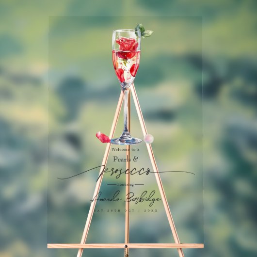 パール、花びら、プロセッコブライダルシャワーへようこそ アクリルサイン (ニュートラル)