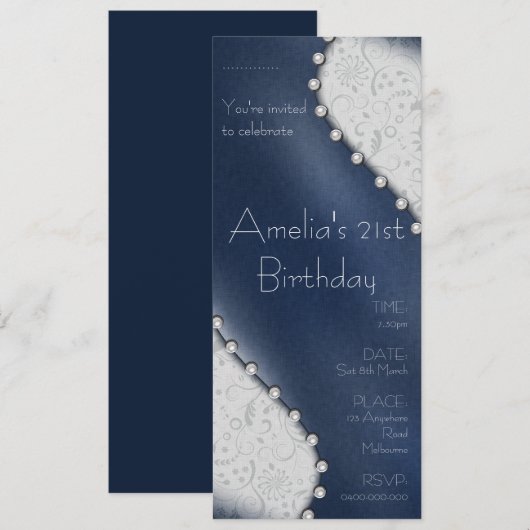 パール 誕生日 招待状 (正面/裏面)