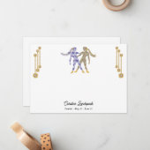 パール&金ゴールドジュエリーとジェミニ〔占星術の〕十二宮図サイン ノートカード (正面/裏面インサイチュ)