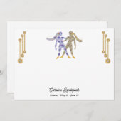 パール&金ゴールドジュエリーとジェミニ〔占星術の〕十二宮図サイン ノートカード (正面/裏面)