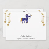 パール&金ゴールドジュエリーと射手座〔占星術の〕十二宮図標識 ノートカード (正面/裏面)