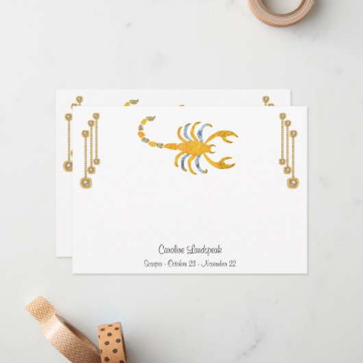 パール&金ゴールドジュエリーと蠍座〔占星術の〕十二宮図標識 ノートカード (正面/裏面インサイチュ)