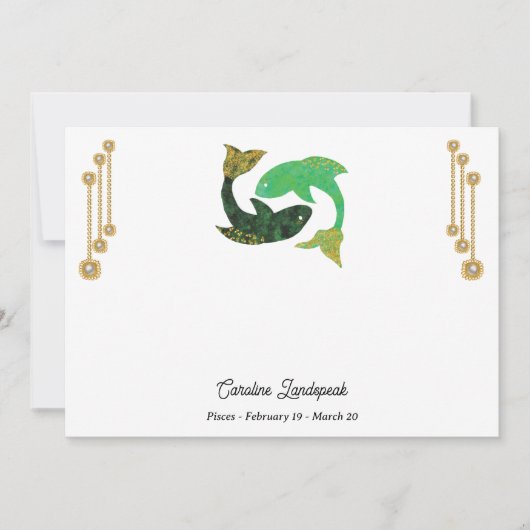 パール&金ゴールドジュエリーと魚座〔占星術の〕十二宮図標識 ノートカード (正面)