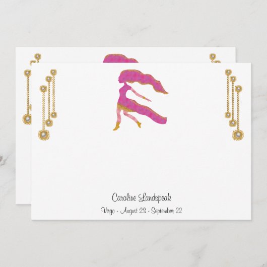 パール&金ゴールドジュエリーと《星座》乙女座〔占星術の〕十二宮図標識 ノートカード (正面/裏面)