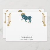 パール&金ゴールドジュエリー付き〔占星術の〕十二宮図標識 ノートカード (正面/裏面)