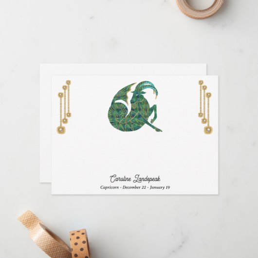 パール&金ゴールドジュエリー山羊座〔占星術の〕十二宮図サイン ノートカード (正面/裏面インサイチュ)
