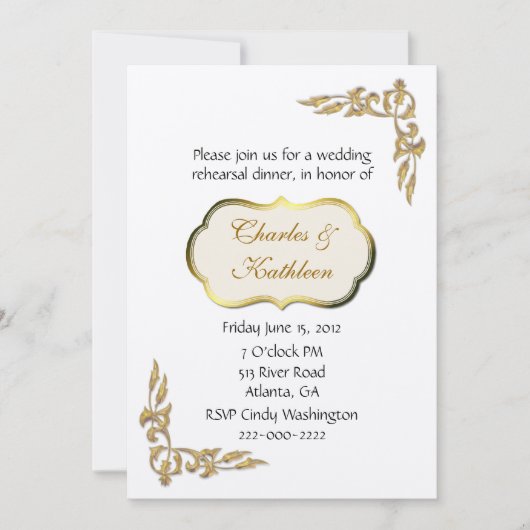 パール&金ゴールドリハーサルディナー招待状 招待状 (正面)