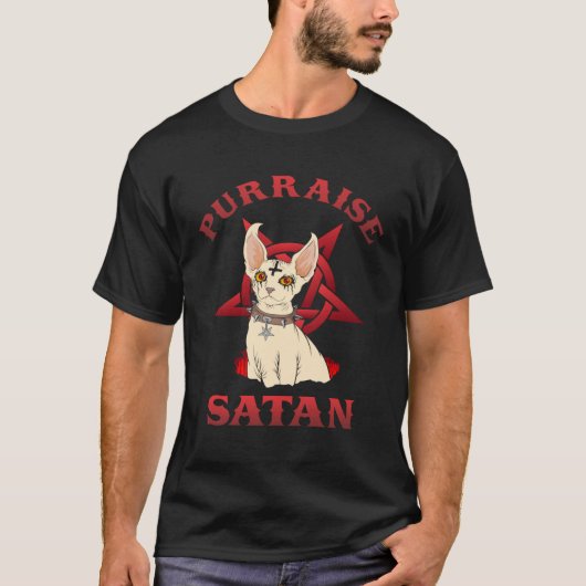 パーレイスサタンペンタグラムブラックメタルスフィンクス猫 Tシャツ (正面)
