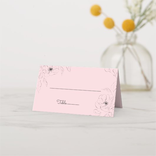 パーローズの背景にアネモネの折り畳まれた名札 プレイスカード (正面)