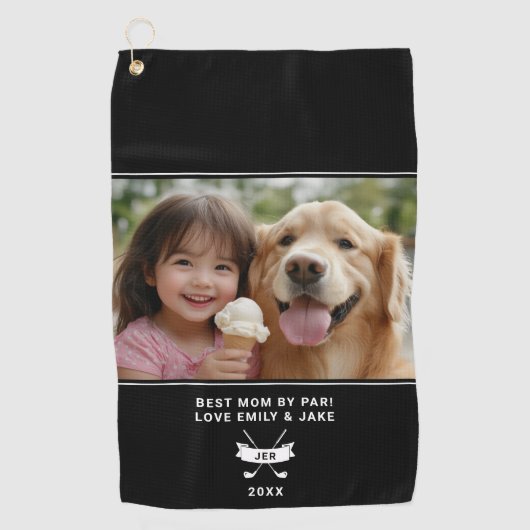 パー最高のおもしろいフォトゴルファーのMom Byモダン Parテンプレート ゴルフタオル (正面)