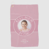 パー最高のゴルファーによるママ写真おもしろいギフトピンクカスタム ゴルフタオル (正面)