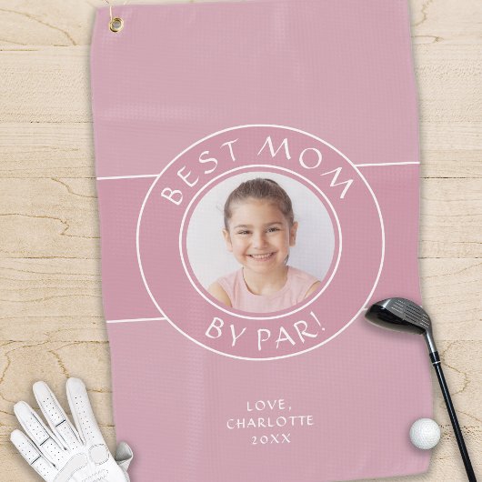 パー最高のゴルファーによるママ写真おもしろいギフトピンクカスタム ゴルフタオル