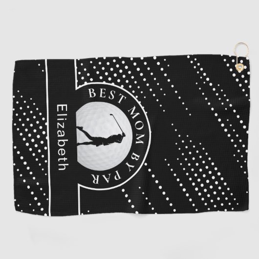 パー最高のゴルファーのマママスポモダンートブラック&ホワイト ゴルフタオル (横)