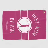 パー最高のゴルファーの母スポーツモノグラム女性ピンク ゴルフタオル (横)