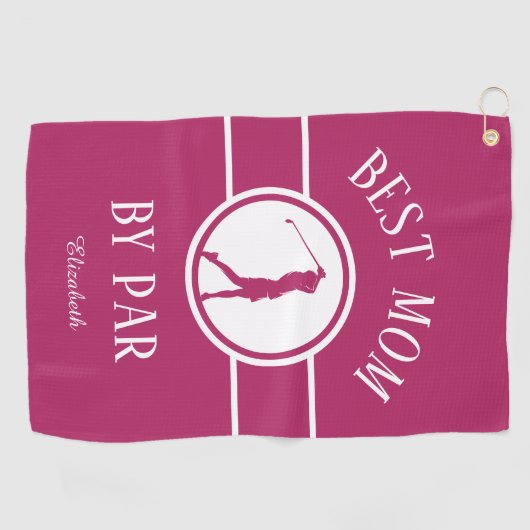 パー最高のゴルファーの母スポーツモノグラム女性ピンク ゴルフタオル (横)