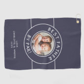 パー最高のゴルファーの父親フォトギフトブルー白 ゴルフタオル (横)