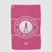 パー最高のパットで母おもしろい母ゴルファーのピンク ゴルフタオル (正面)