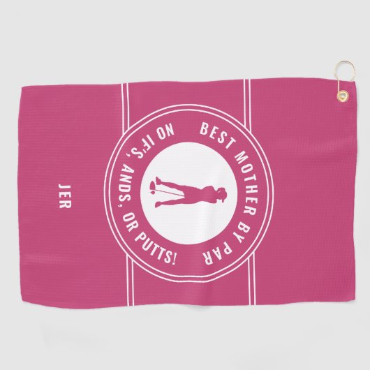 パー最高のパット女子ゴルファーのピおもしろいンクのお母さん ゴルフタオル (横)