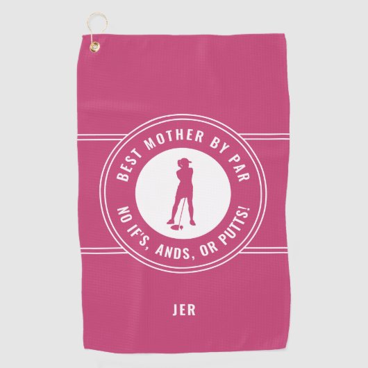 パー最高のパット女子ゴルファーのピおもしろいンクのお母さん ゴルフタオル (正面)
