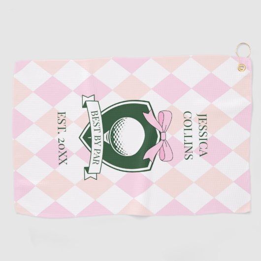 パー最高のピンクのレディモダンガーリーゴルファー ゴルフタオル (横)