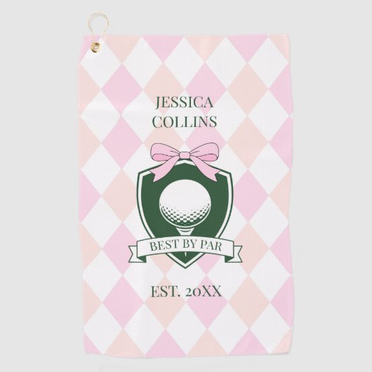パー最高のピンクのレディモダンガーリーゴルファー ゴルフタオル (正面)