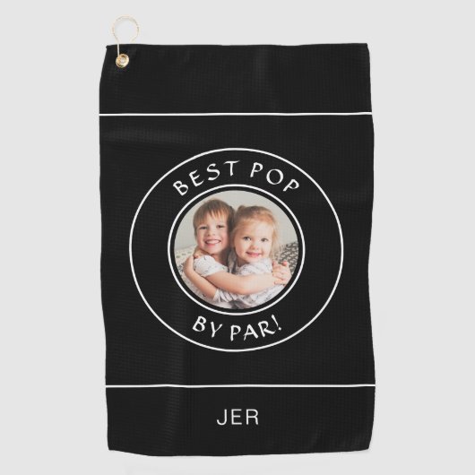 パー最高のポップ・アートのゴルファーのモノグラムモダンフォトブラック ゴルフタオル (正面)