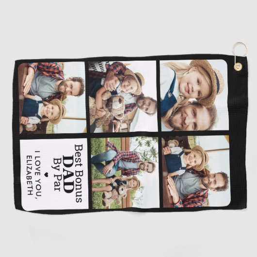 パー最高の5フォトコラージュによるボーナスパーソナライズされたパパ ゴルフタオル (横)